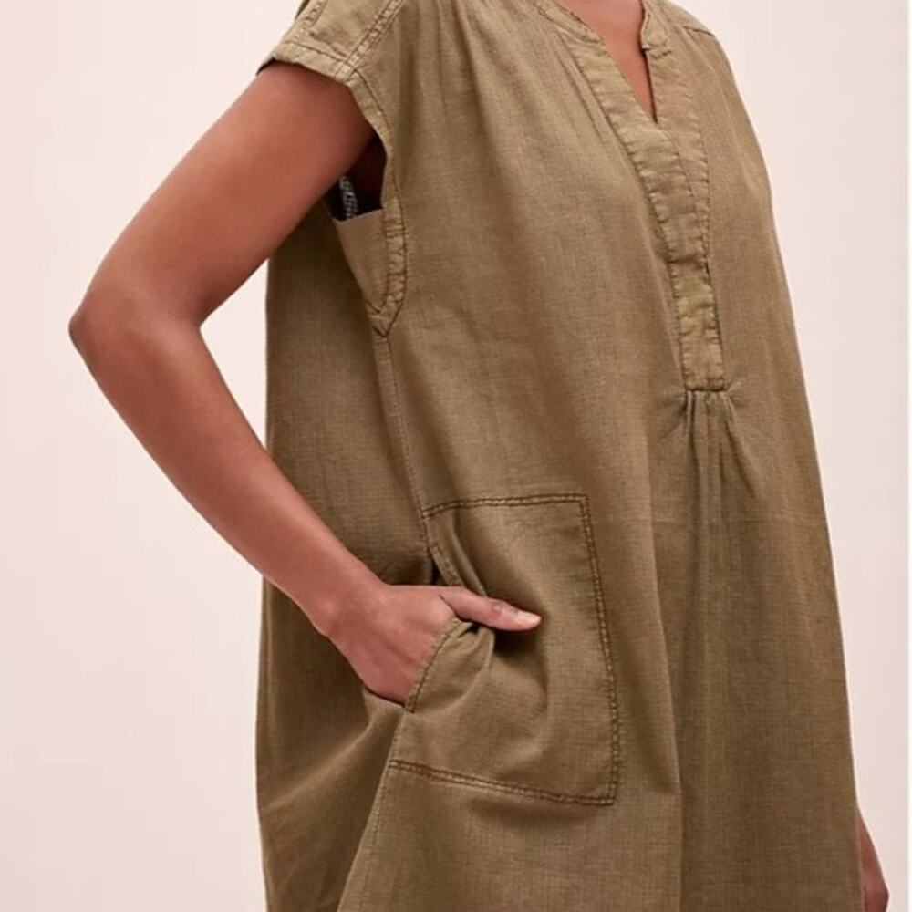 Anthropologie Womens Army Green Kimber Tunic Shift Dress Linen Cotton Pockets XS - Picture 2 of 10